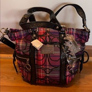 Coach Signature Poppy Tartan Plaid Spotlight Tote